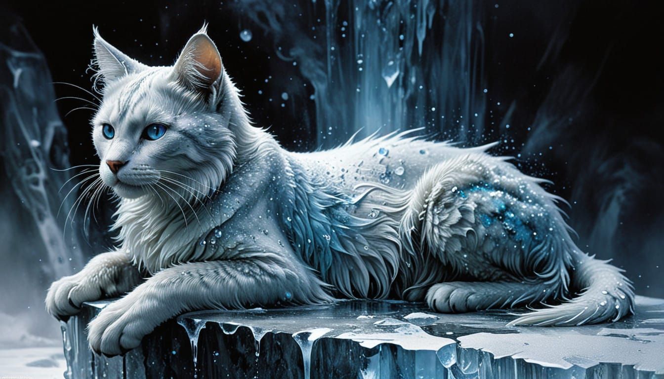 Vibrant Ice Cat in Energetic Posture