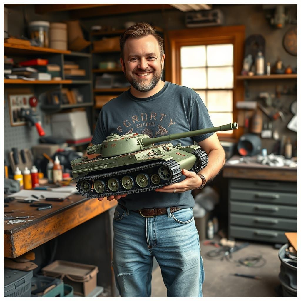 Nostalgic Model Maker in a Cluttered Workshop