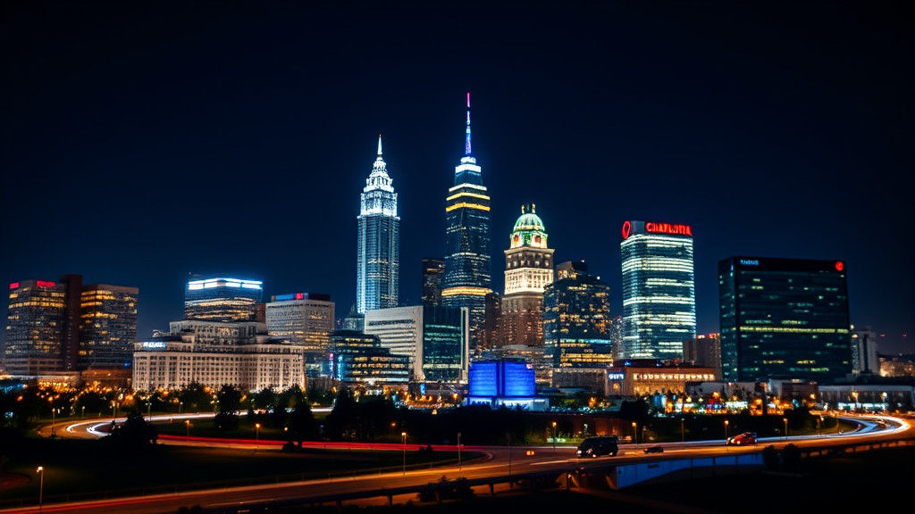 Charlotte NC Skyline at Night: Postcard View