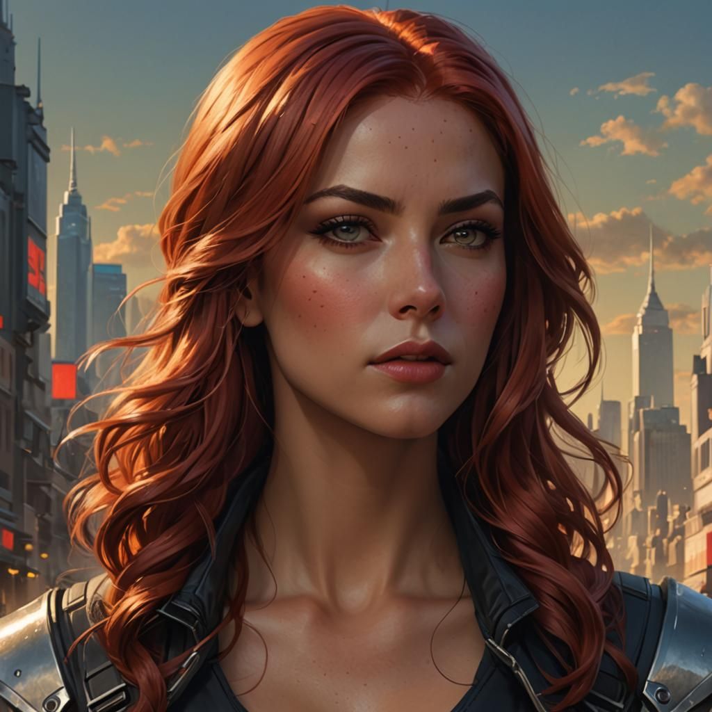 Sci-Fi Mercenary in Epic City, Anime Style