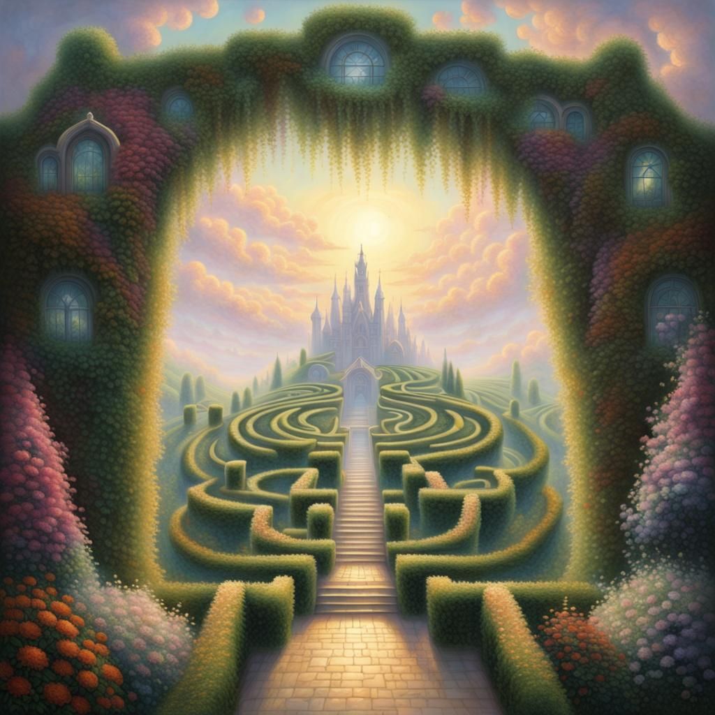 Crown-Shaped Hedge Maze in Ethereal Fantasy Style