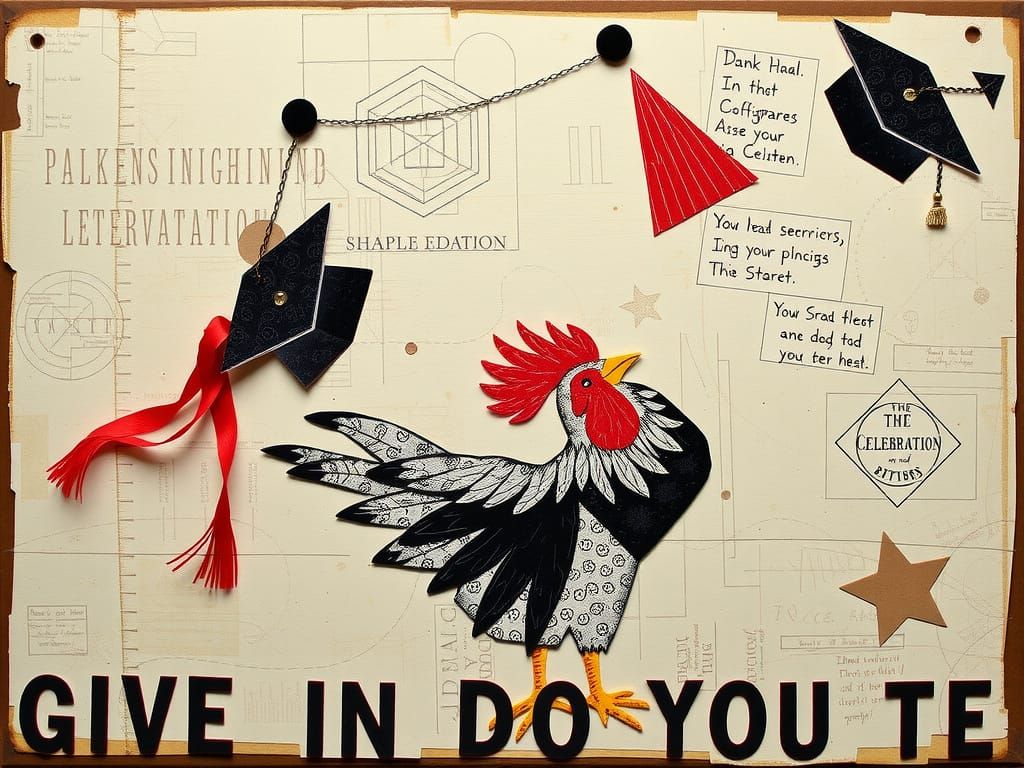 mixed-media scrapbook chicken graduation celebration