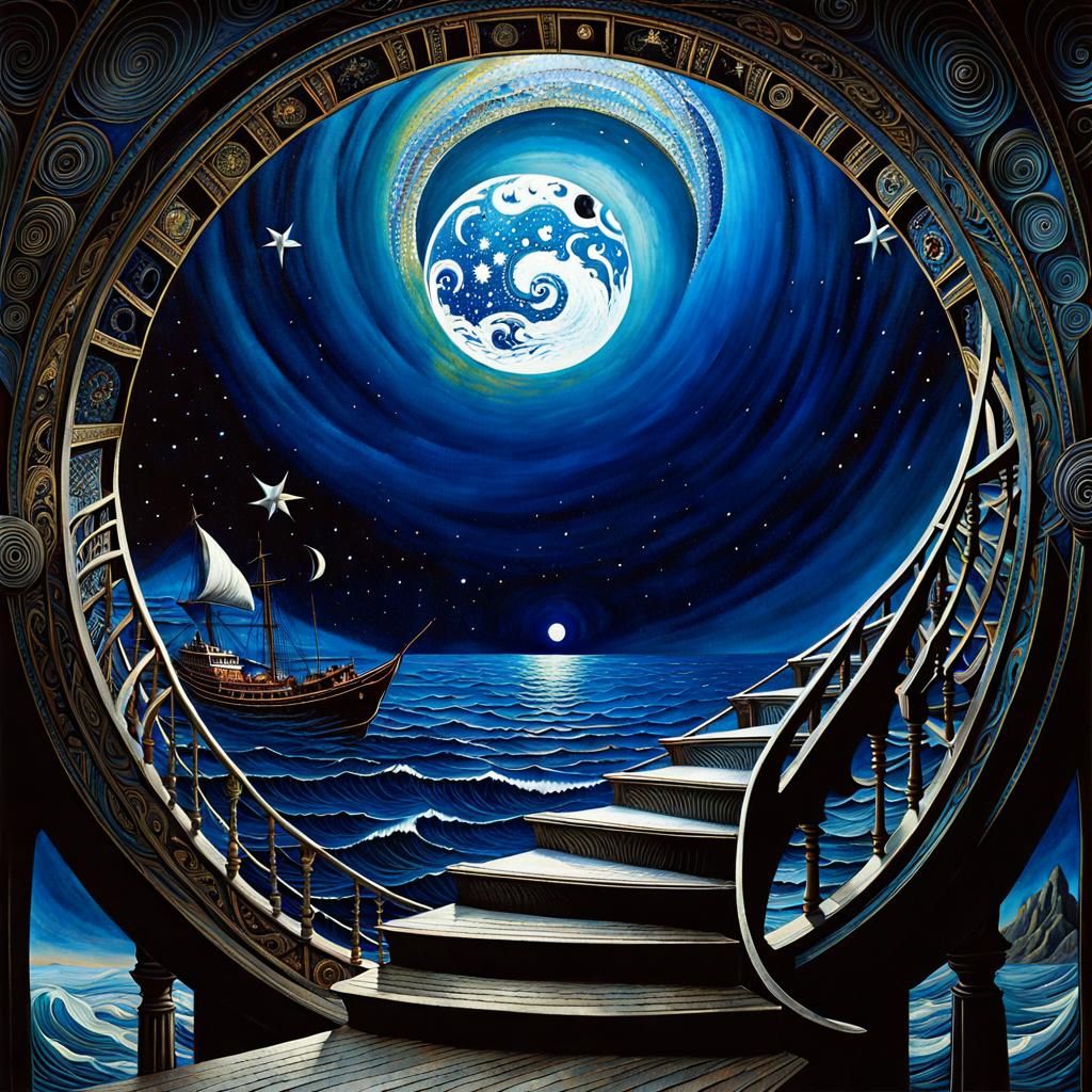 Eldritch Seascape with Soaring Spirits in Surrealist Style