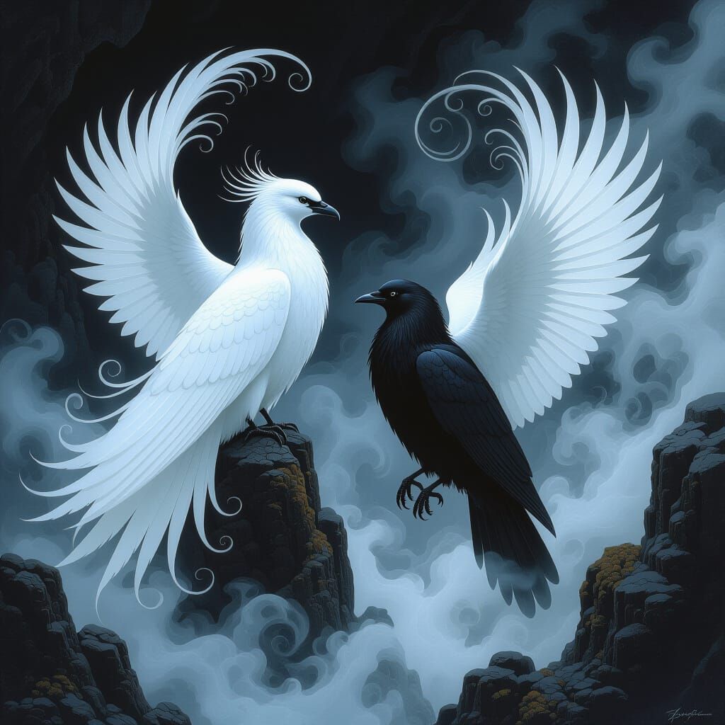 Contrasting Birds in Detailed Matte Painting