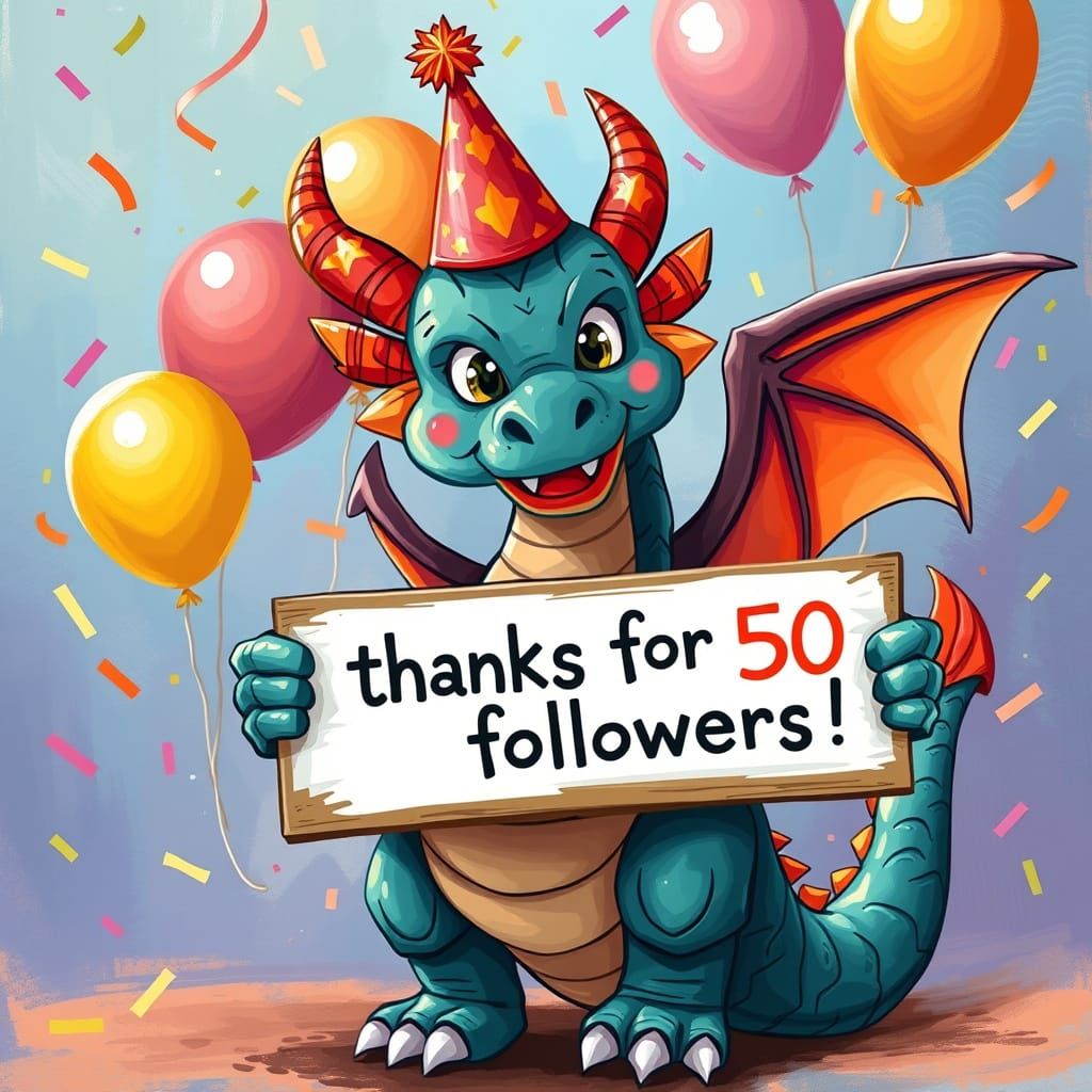 Festive Dragon Celebrates with Party Hat and Confetti