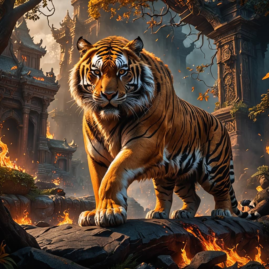 Fiery Tiger in Detailed Matte Painting Style