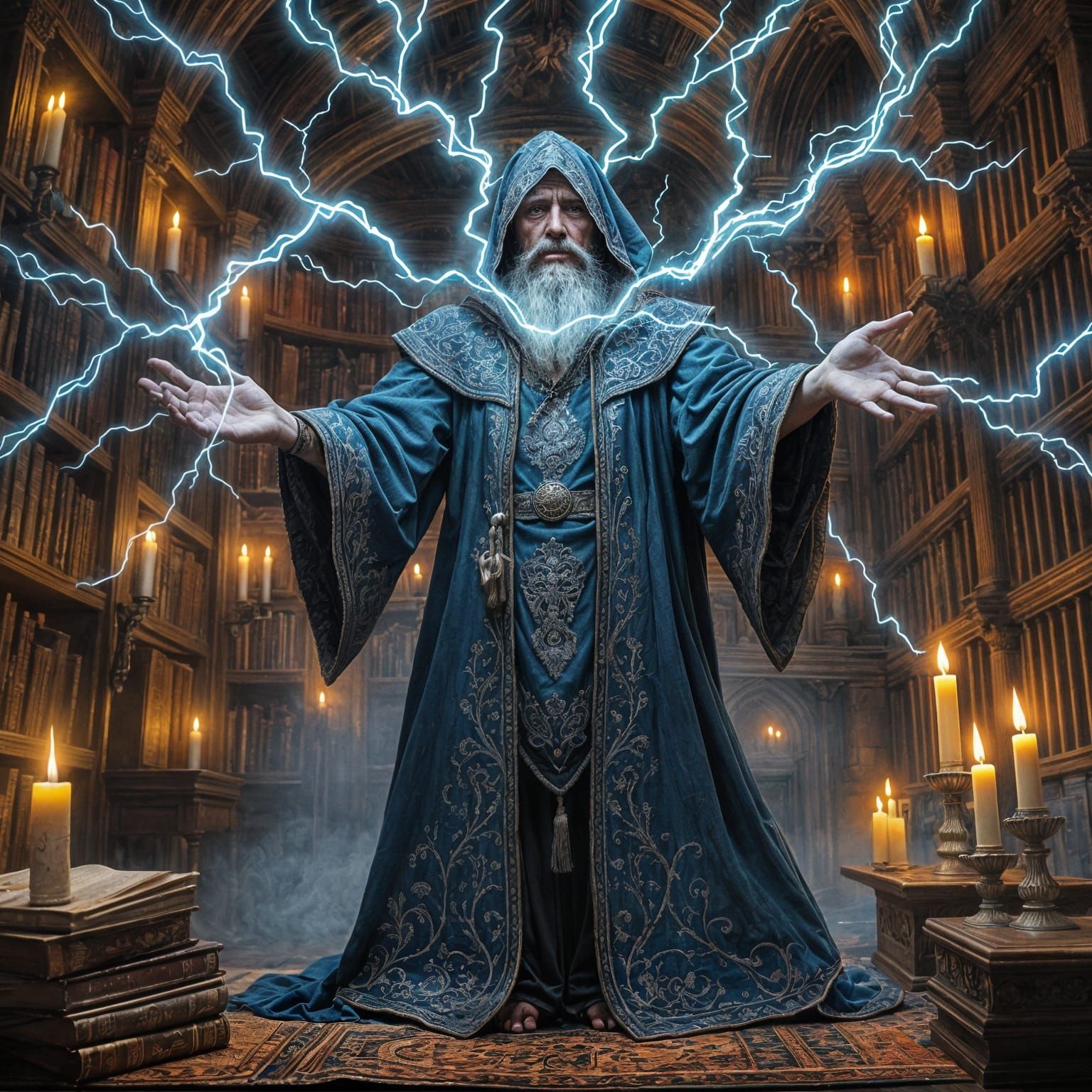 Sorcerer Casting Lightning Spell as Impasto Painting