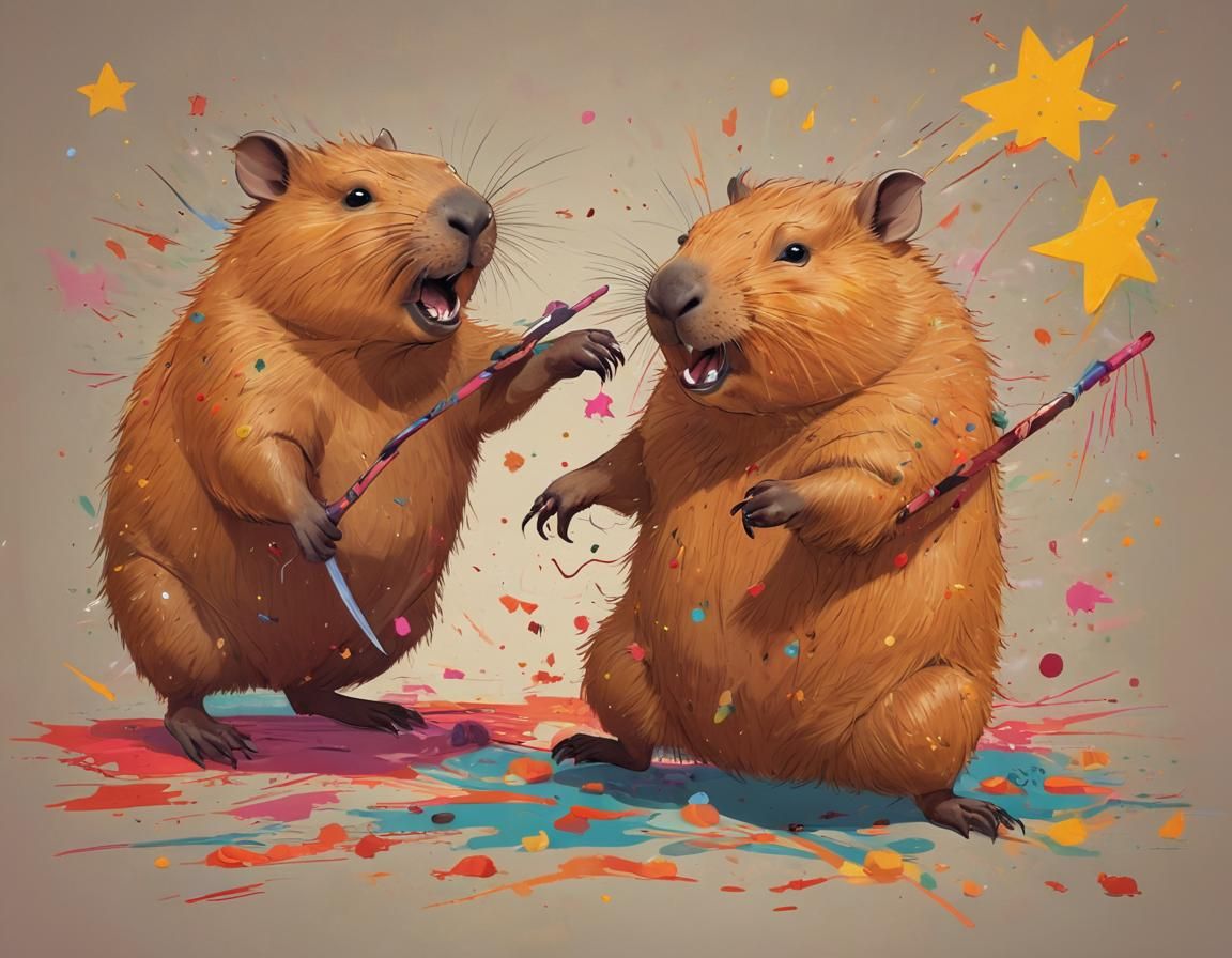 Humorous Cartoon Battle of Capybara and Wombat