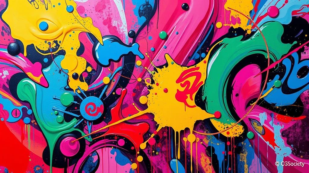 Vibrant Digital Graffiti Art in Cyberpunk Style