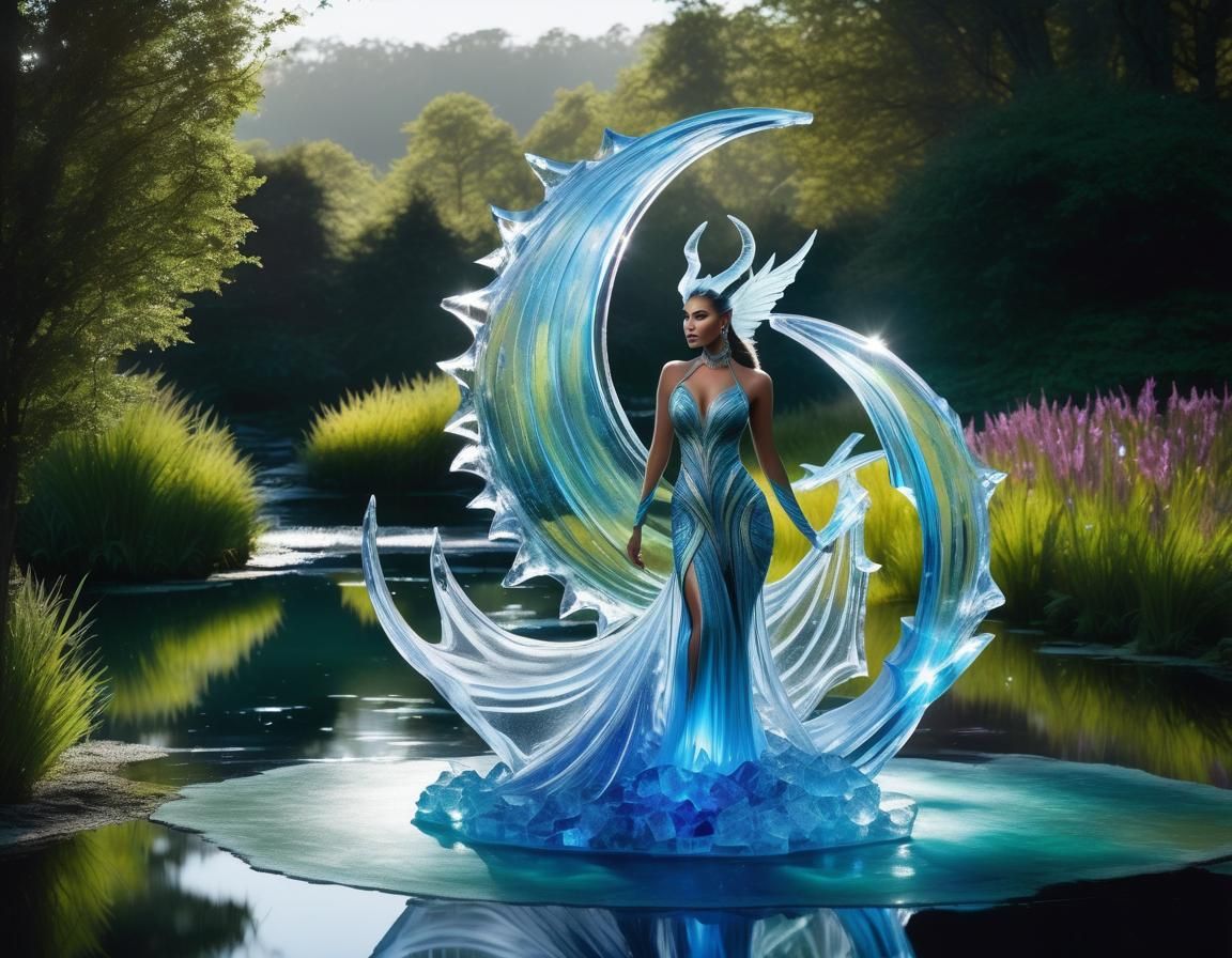 Ethereal Water Demoness Ice Sculpture in High Fantasy