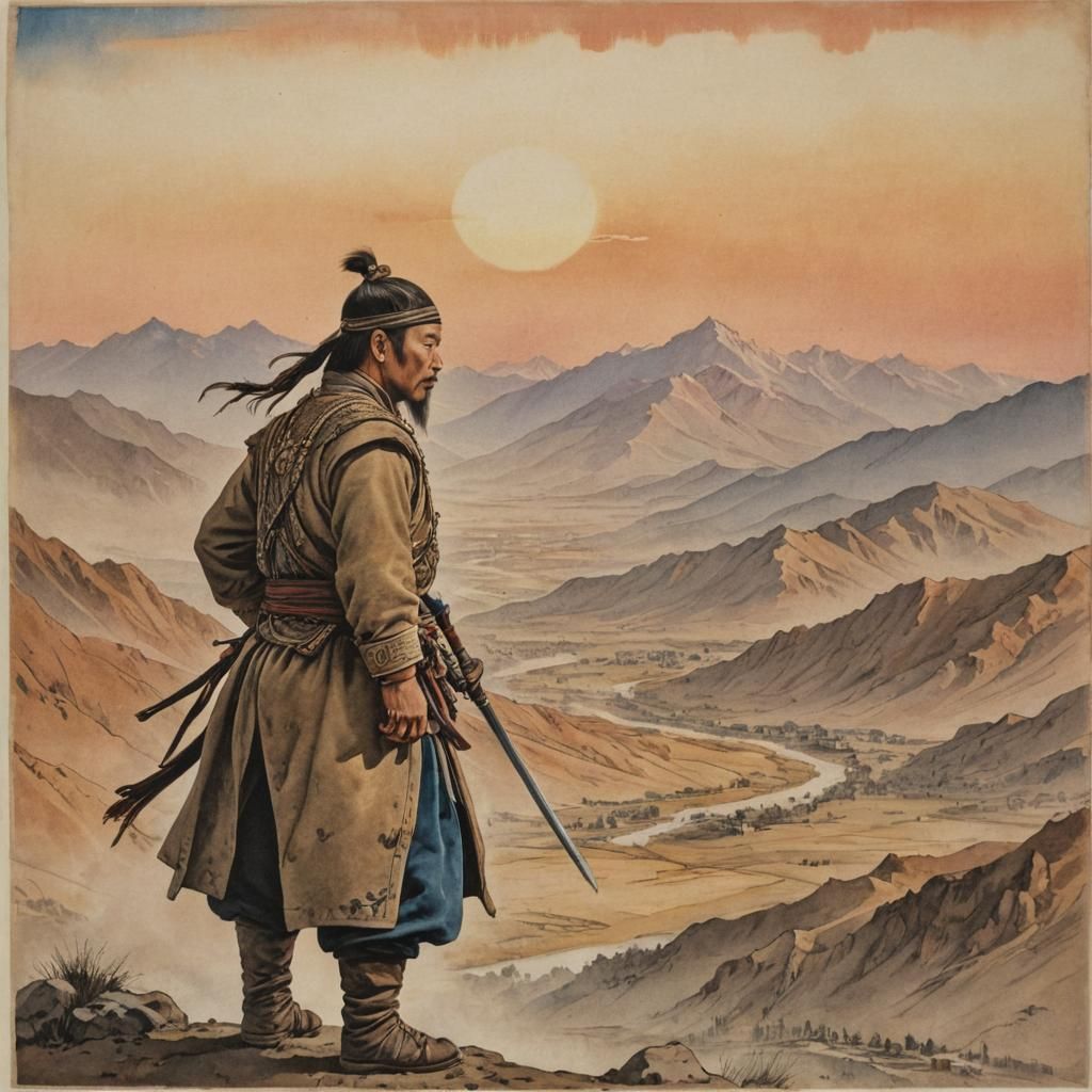 Mongol Warrior at Sunset in Dye-Transfer Print