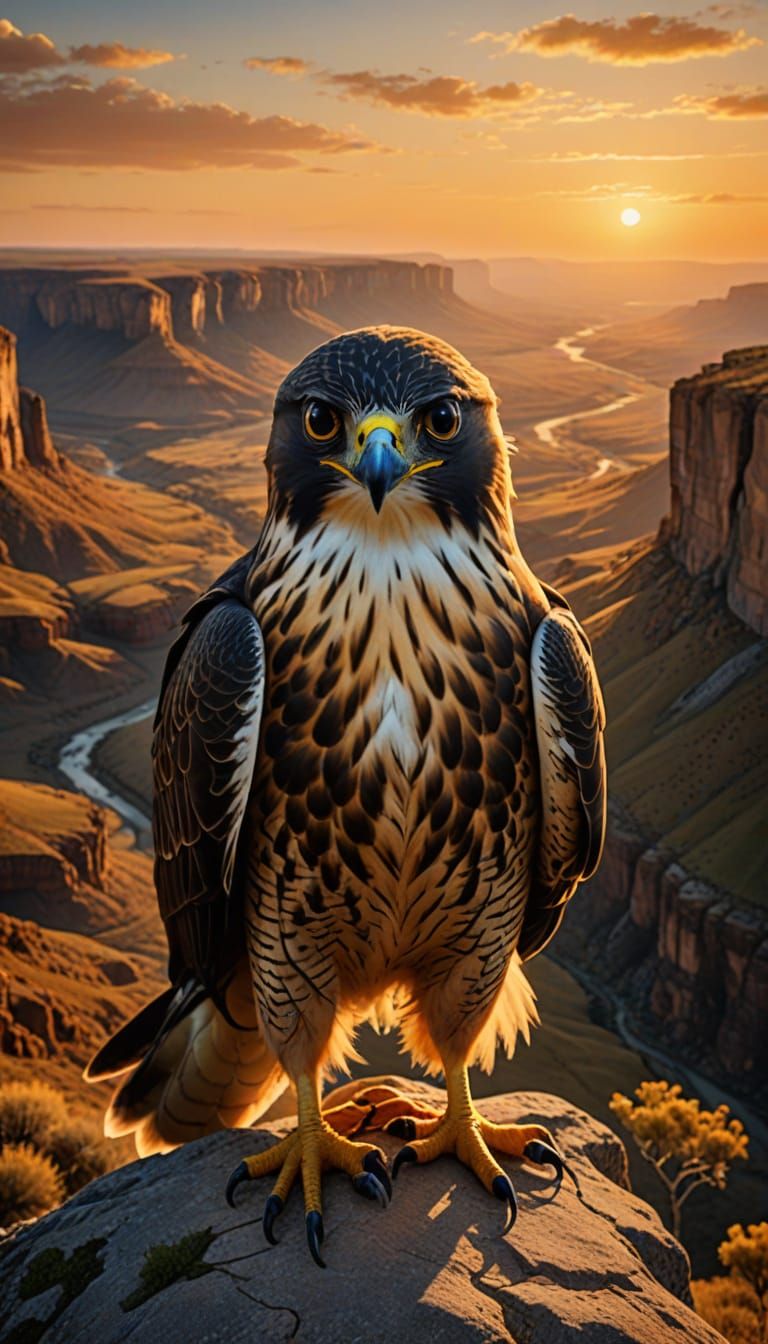 Majestic Falcon Soars Above Golden Cliffs in Cinematic Reali...