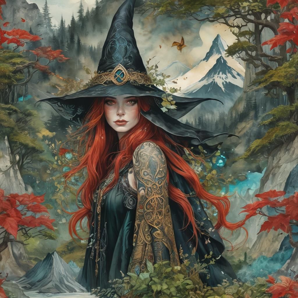 Ethereal Gothic Witch in Smoky Forest