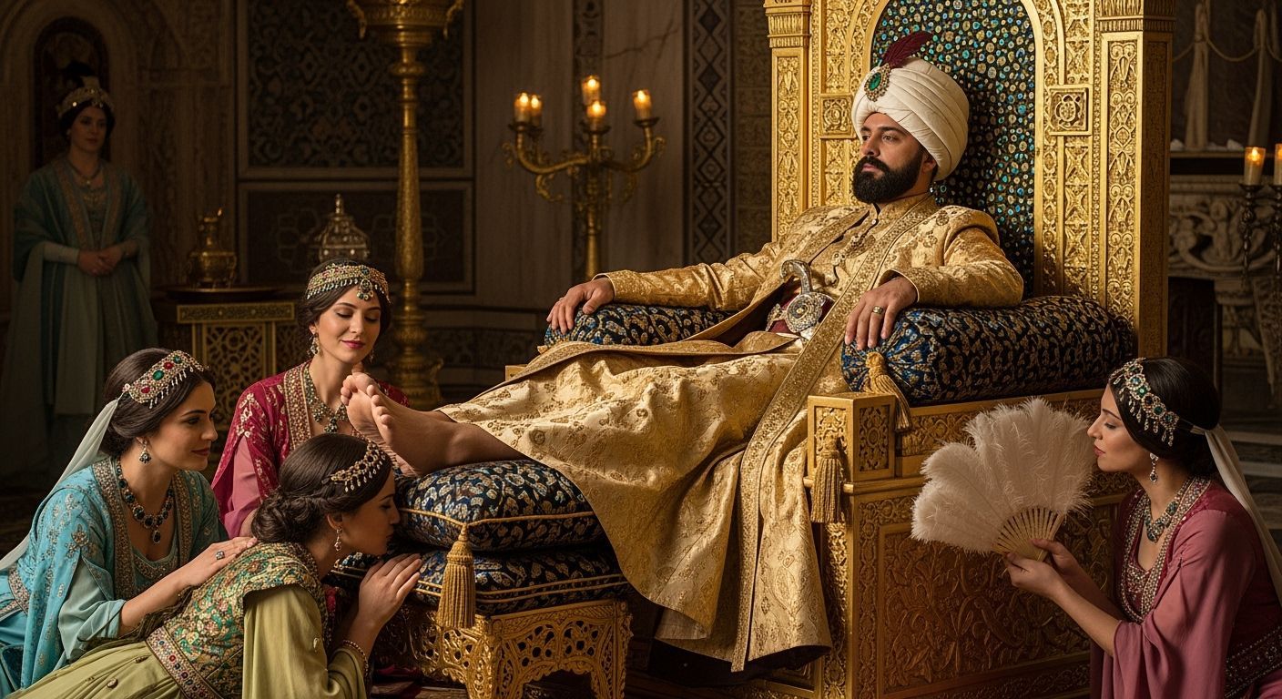 Opulent Ottoman Sultan on Emerald Throne
