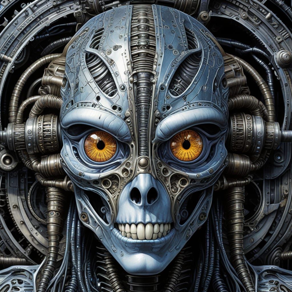 Steampunk Bismuth Xenomorph with Compound Eyes