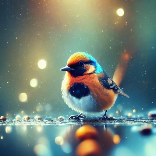 Realistic Cute Bird Close-Up in Detailed Matte Painting