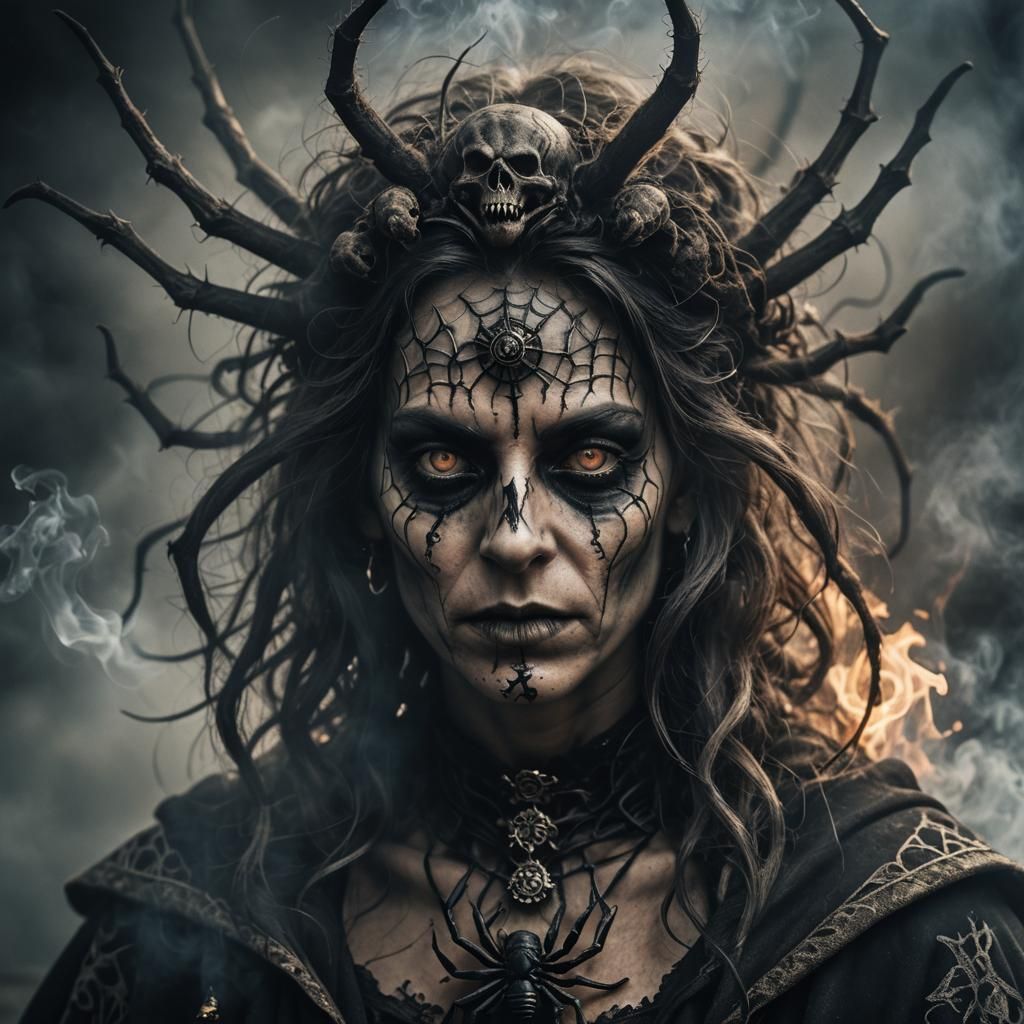 Creepy Samhain Spider Witch Portrait in Ultra Resolution