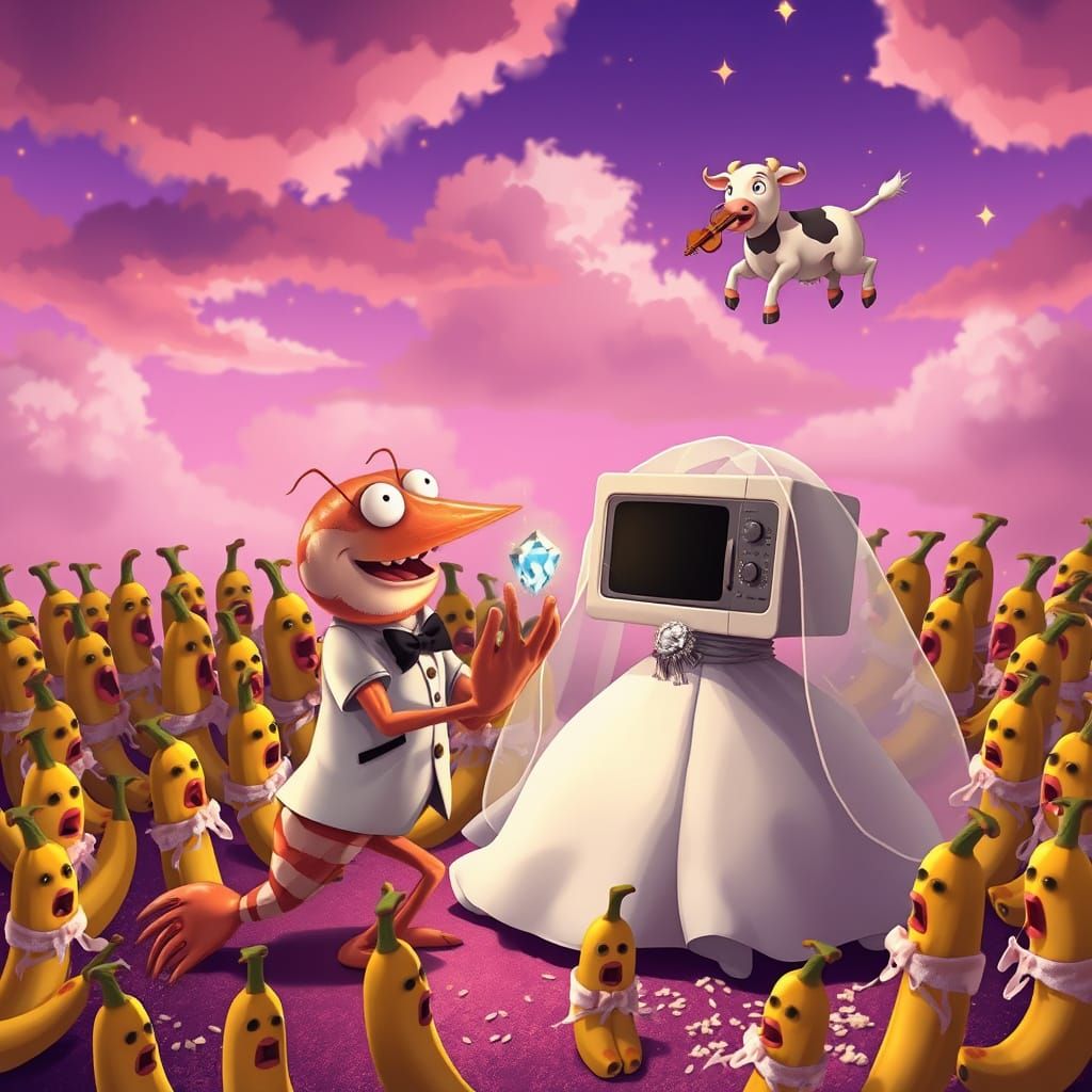 Shrimp Proposes to Microwave at Whimsical Wedding