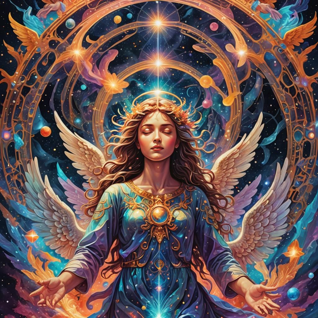 Angels Soothing Anxiety: A Cosmic Illustration