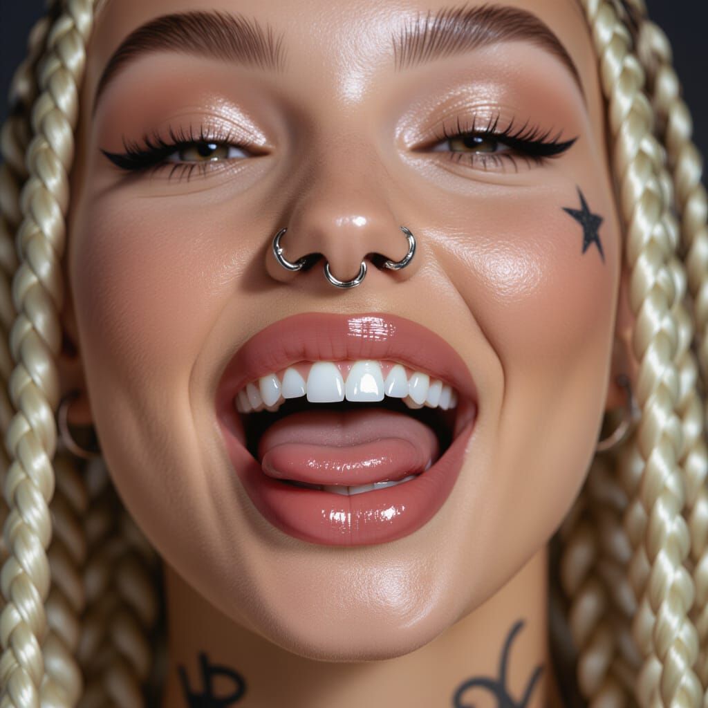 Extreme Macro Mouth Shot With Barbell Piercing