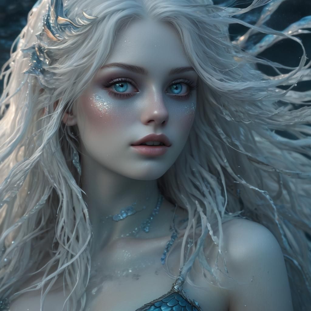 Mermaid with Multicolored Eyes in Dark Fantasy Art