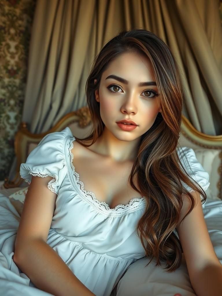 Victorian Portrait of Woman in White Nightgown