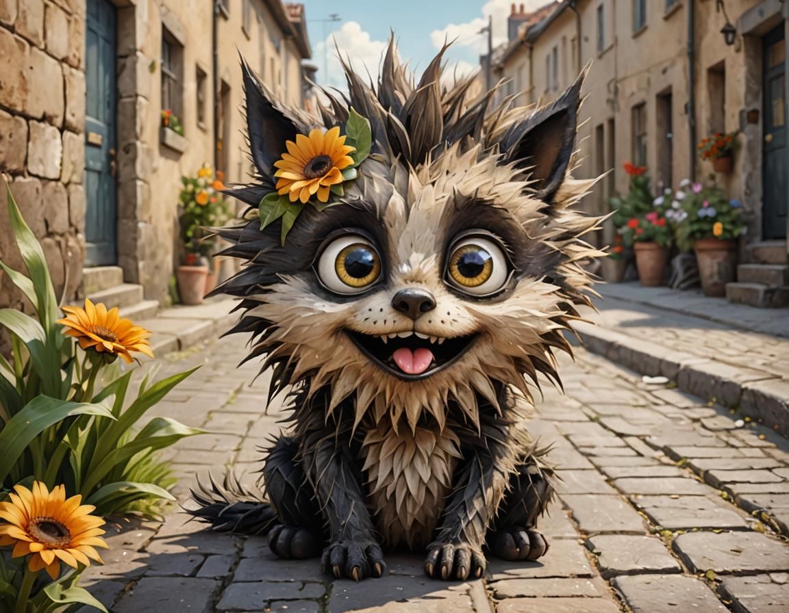 A stylized, hairy, spikey, Basset Hound