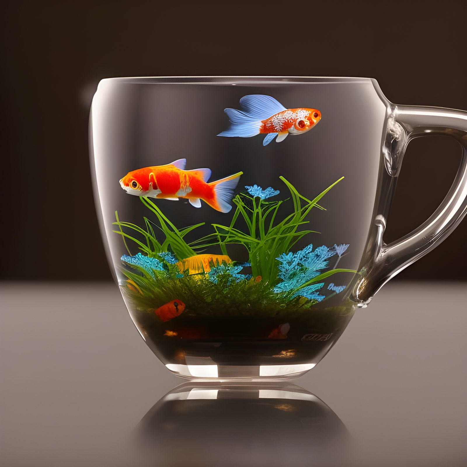 Glowing Koi Fish Aquarium in Glass Teacup