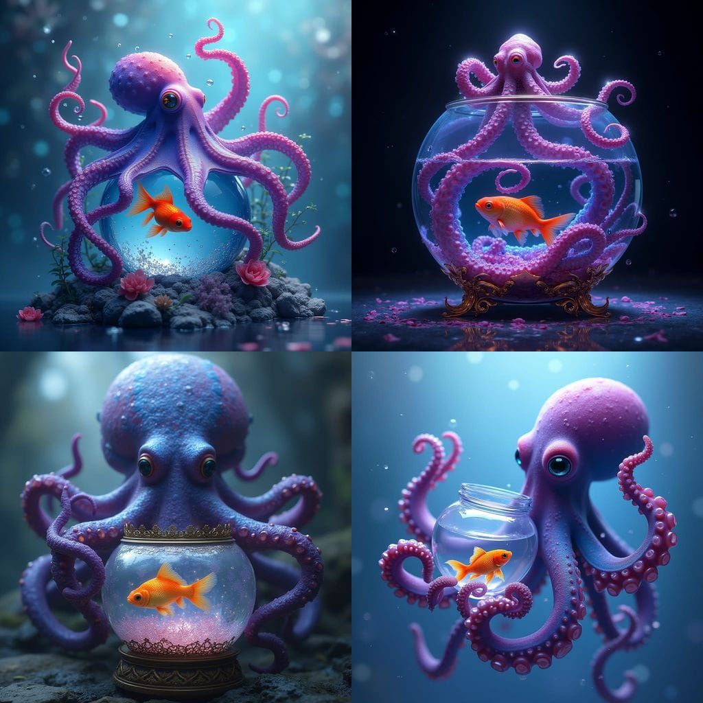 Fantastical Octopus Cradles Fishbowl with Goldfish in Rich, ...