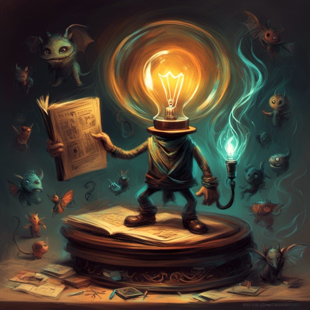 Crayon-Style Monster Beside a Lamp