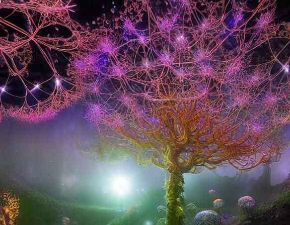 Celestial Fungi Hunter in Surreal Sun and Moon Hallucination