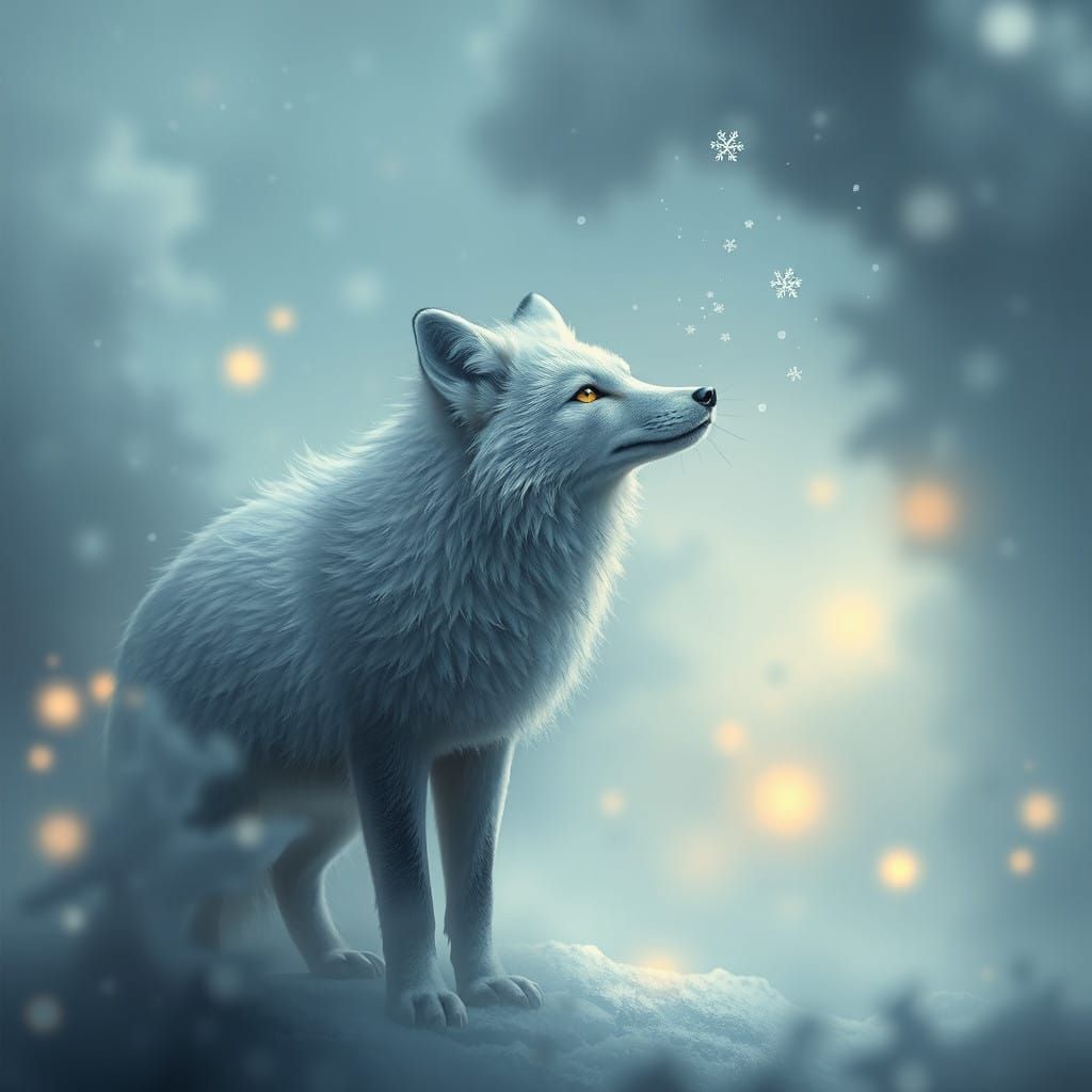 Mystical Arctic Fox in Winter Wonderland, Inspired by Cyberp...