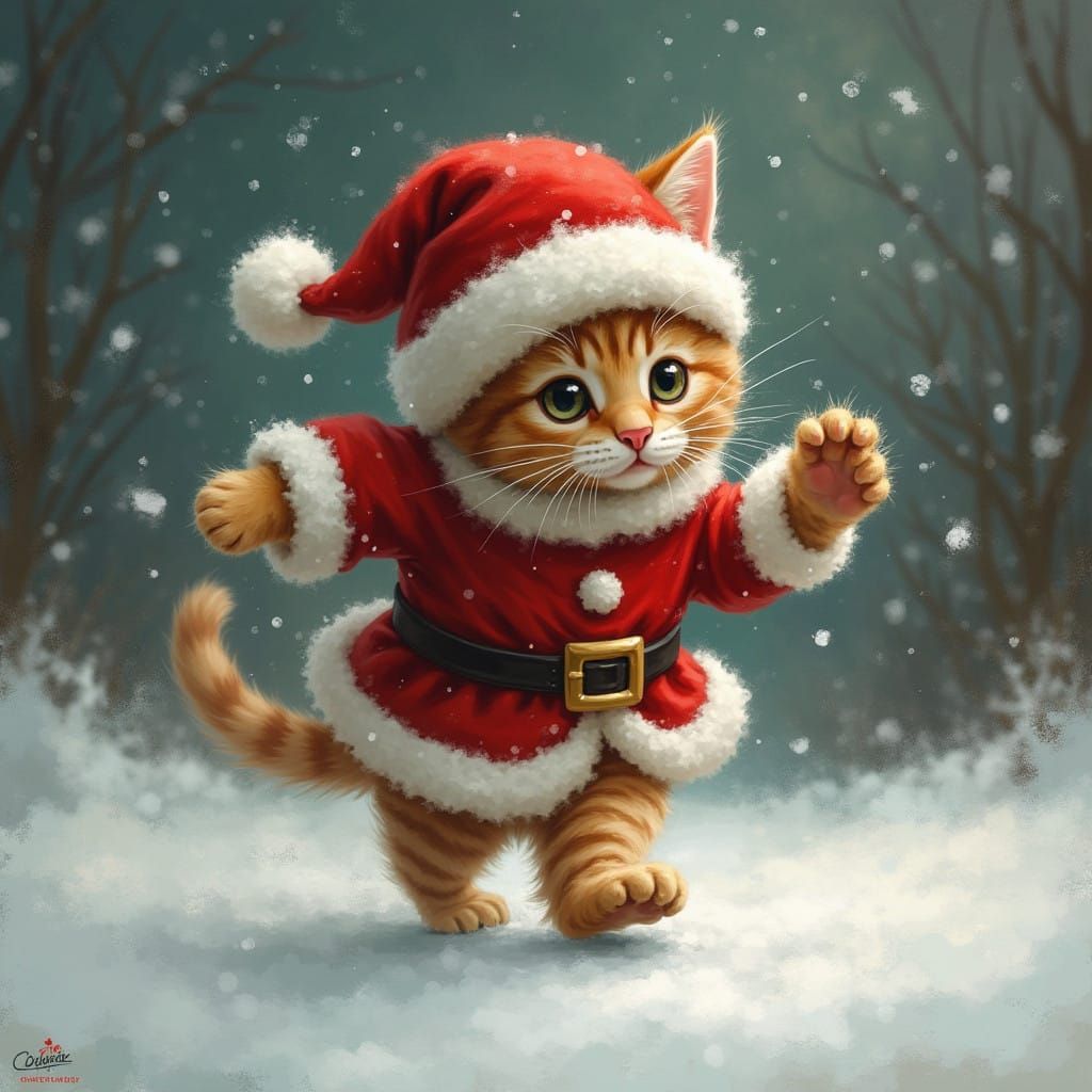 Cute Christmastime Kitten Chases Santa in Whimsical Style