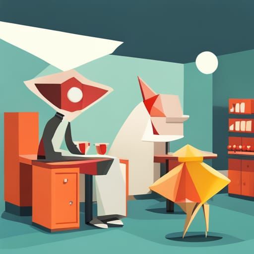 Alien Coffee Shop in Origami Papercraft Style