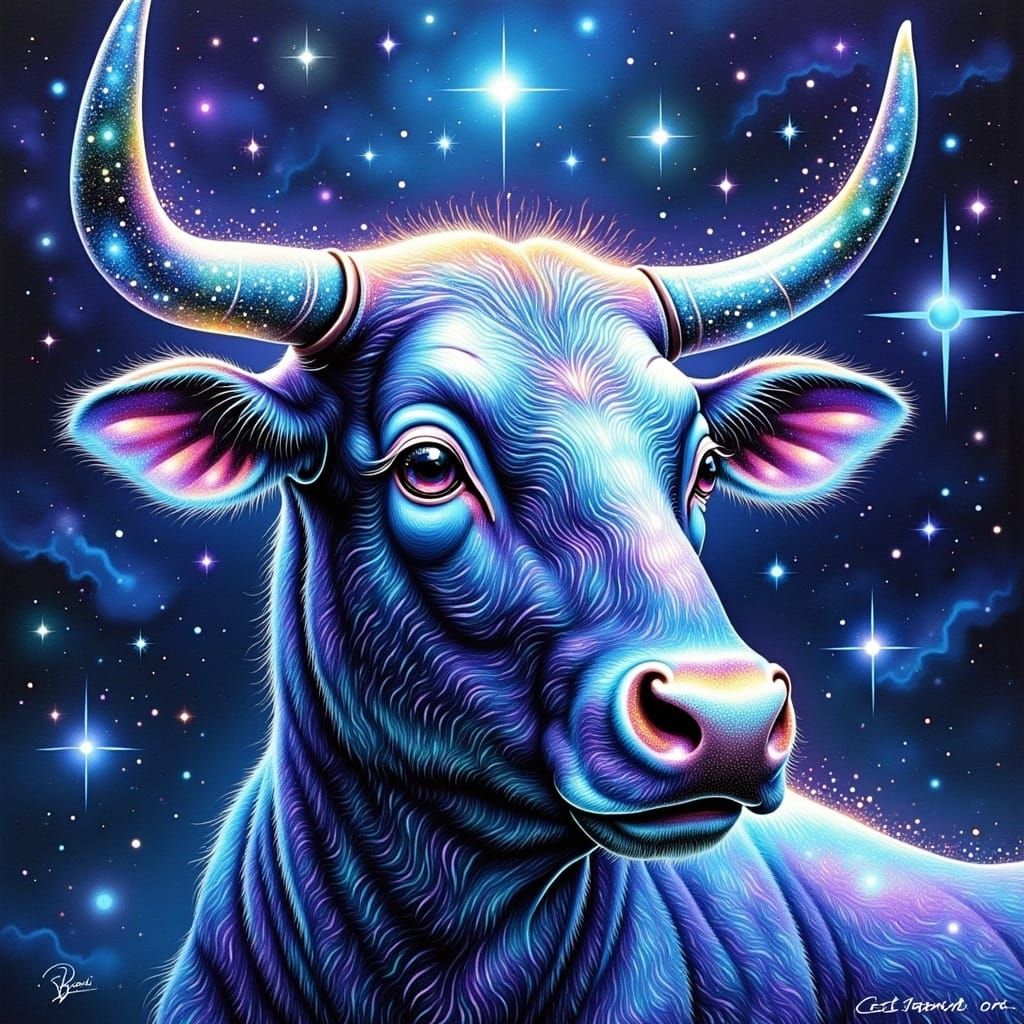 Celestial Bull Transcends Reality in Vibrant Cosmic Beauty