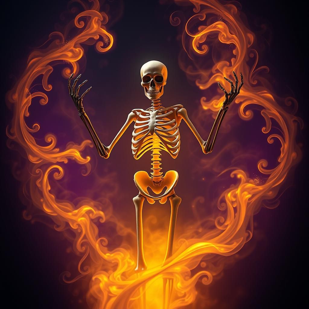 Ethereal Skeleton in Mystical Darkness, Art Nouveau Style