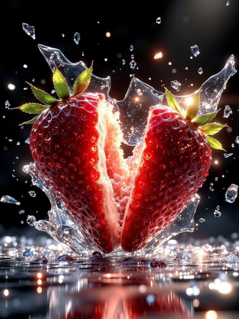 Shattered Crystal Strawberry Explodes into Shards