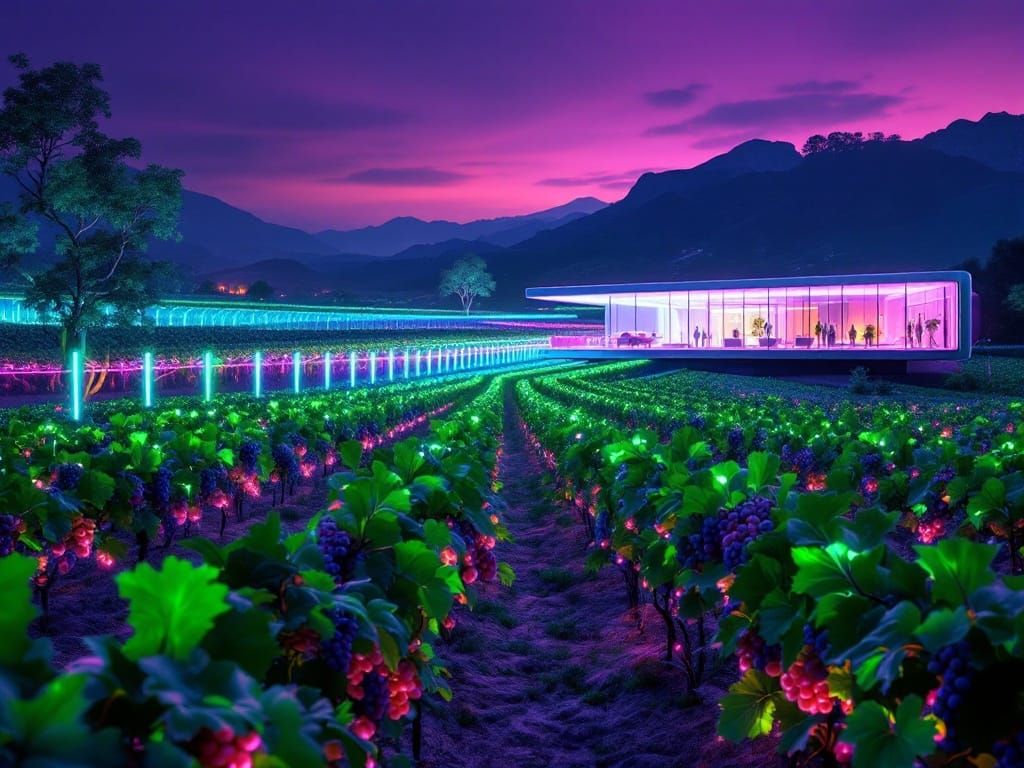 Futuristic Vineyard in Neon Paradise