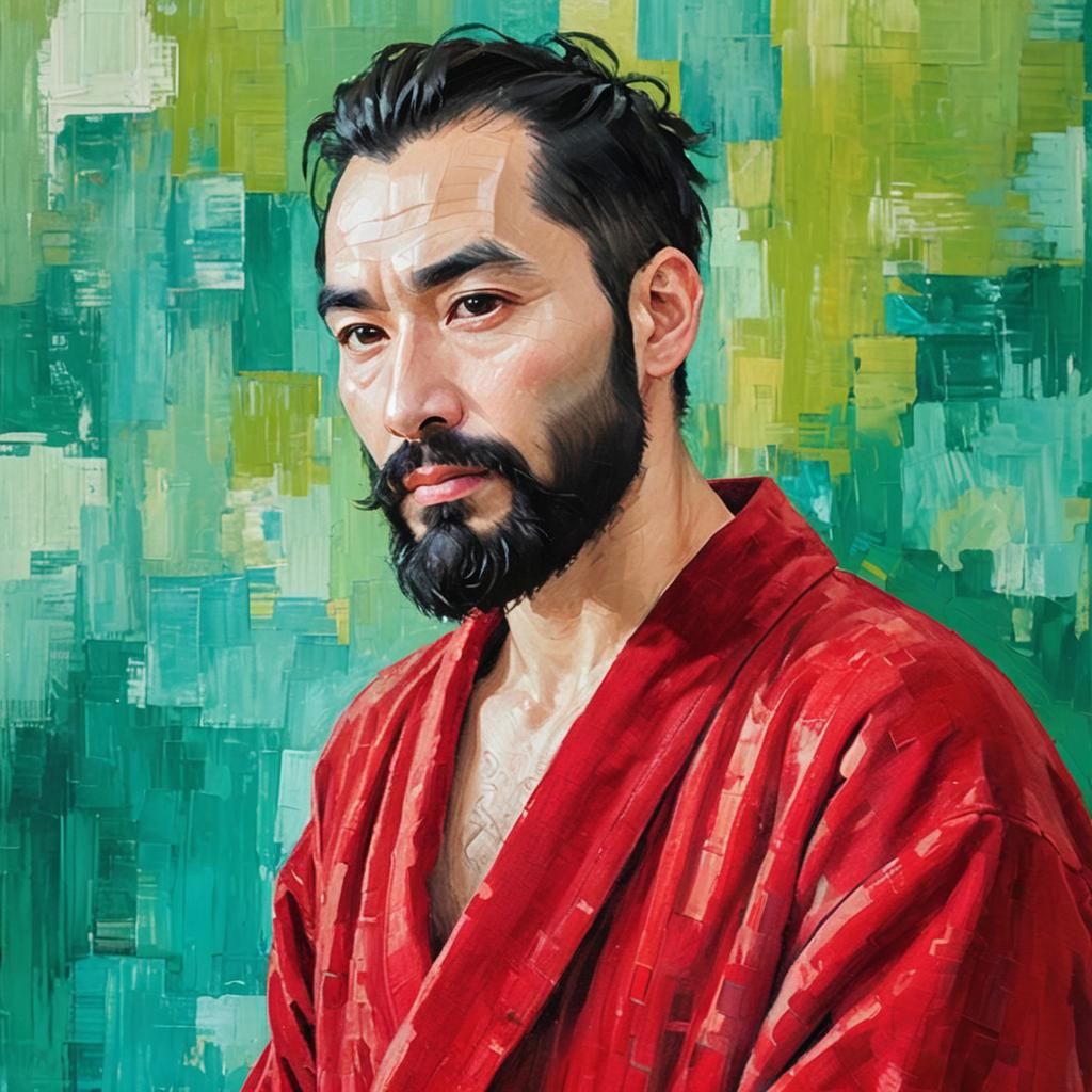 Elegant Bearded Man in Red Robe: Impressionist Portrait