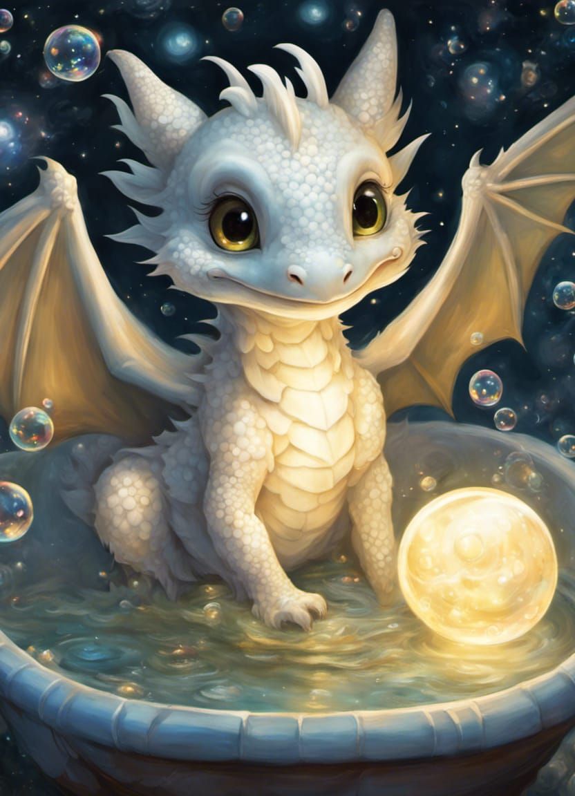 Cute baby dragon in bath