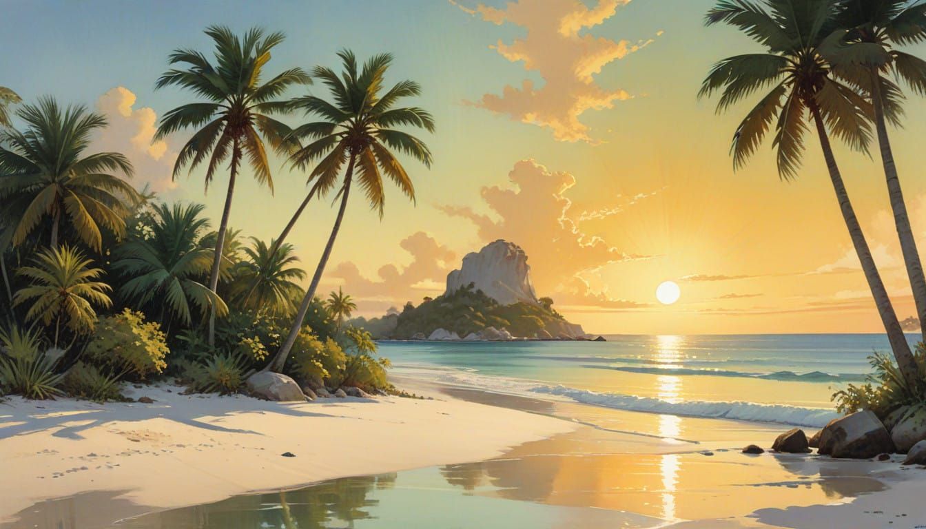 Idyllic Tropical Paradise with White Sandy Beaches