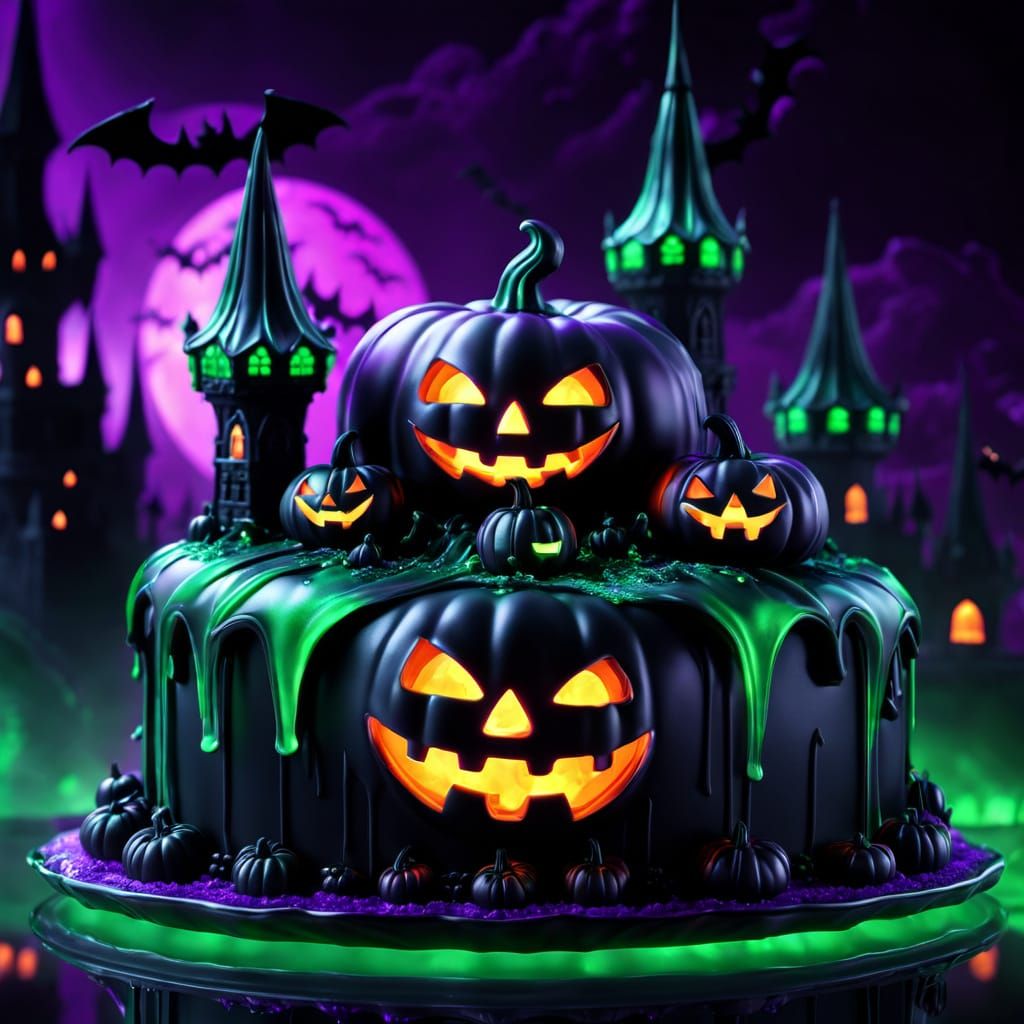 Gothic Black Jelly Cake with Jack-o-Lanterns