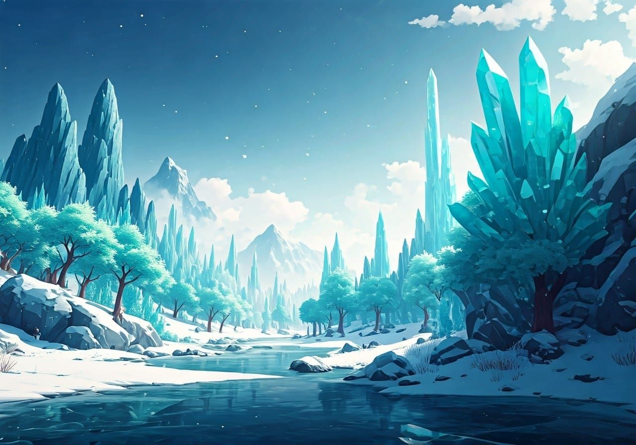 Surreal Winter Wonderland in Vibrant Anime Style