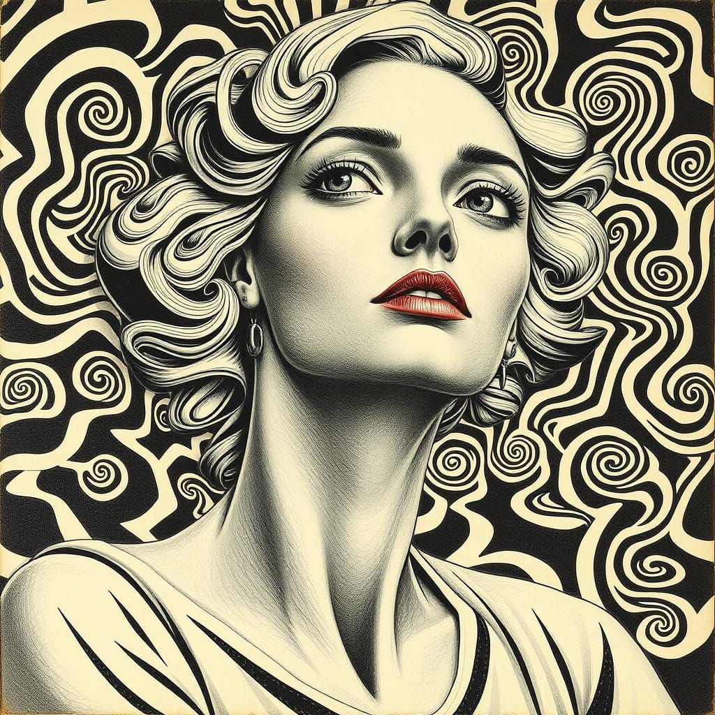 Surreal Woman in Escher-Inspired Geometric Design