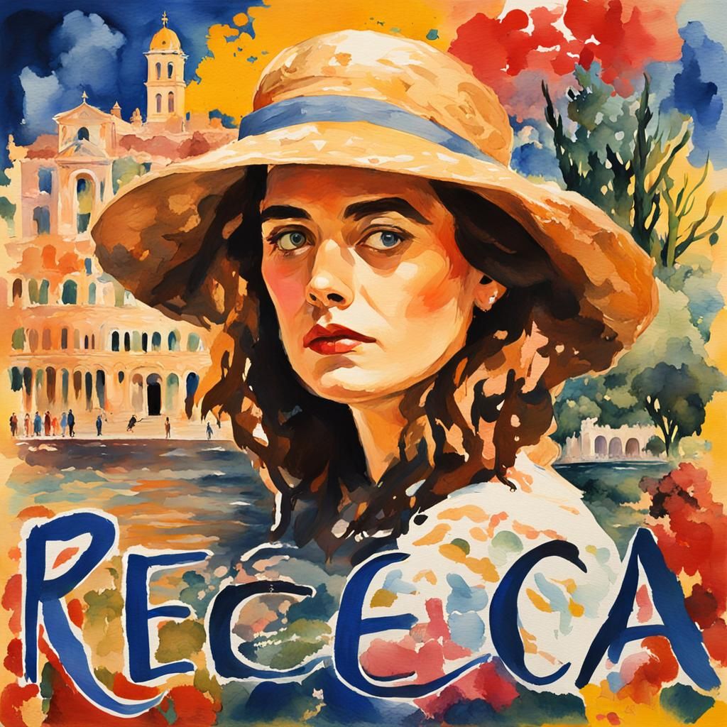 Rebecca Film Poster in Gouache Watercolor Style