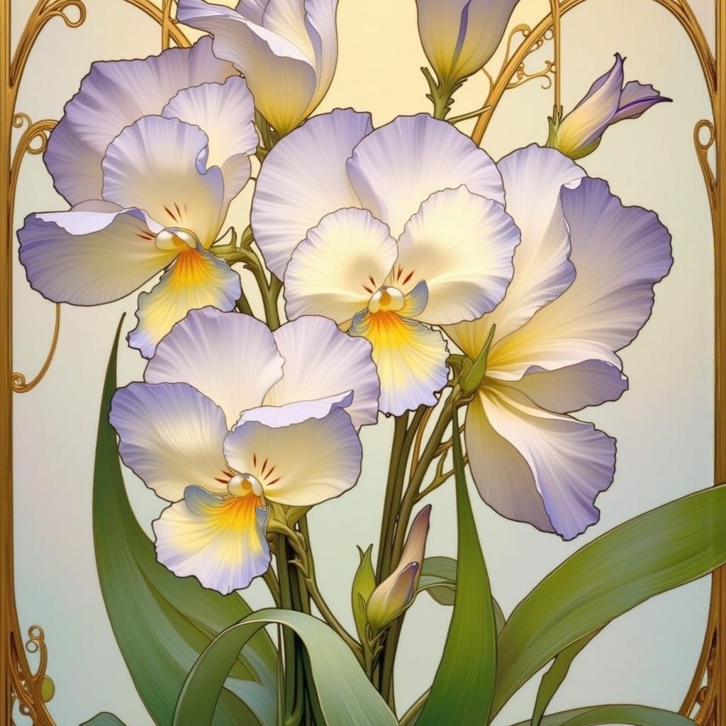 Blue Pansies Bloom in Art Nouveau Style