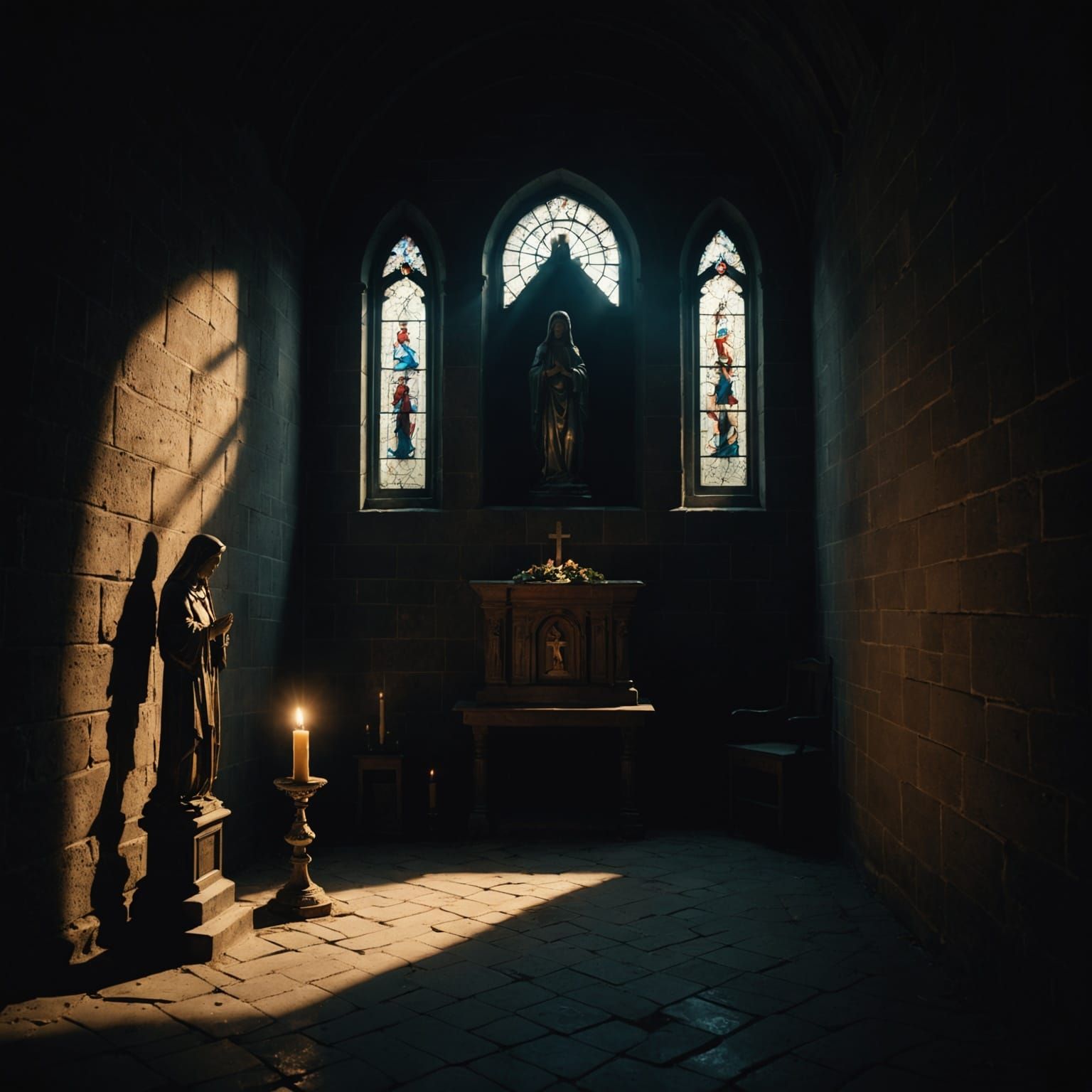 Ethereal Light Illuminates Madonna Statue in Church