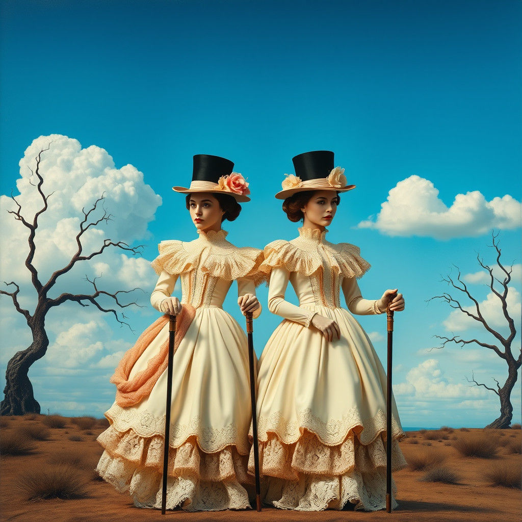 Surreal Twins in a Dreamlike Landscape