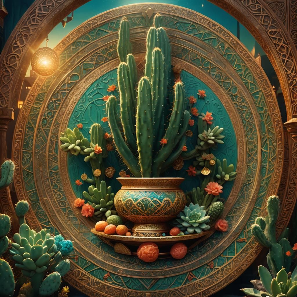 Moroccan Platter with Cactus and Dates, Matte Painting