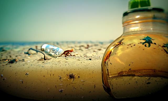 Crab Trapped in Washed-Up Bottle: Hyperrealistic Rendering